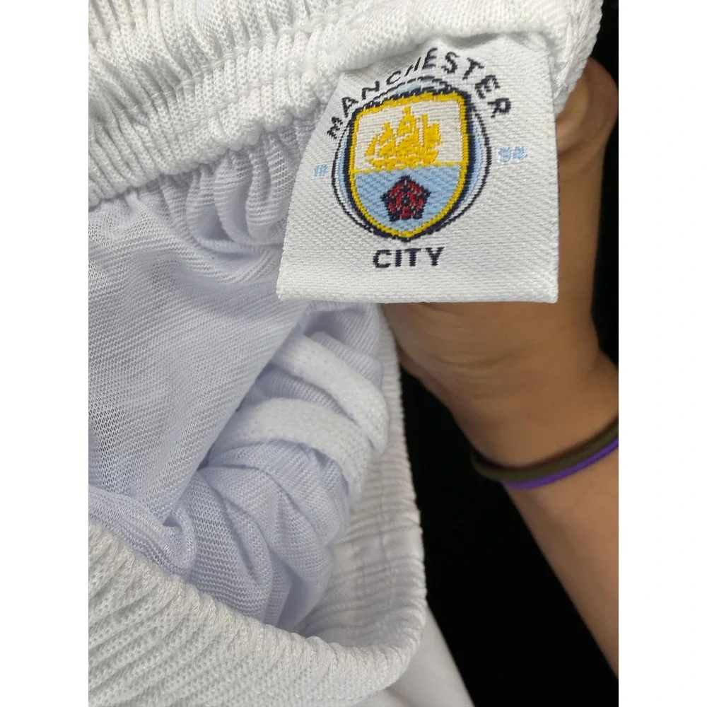 Manchester City FC White Soccer Football Shorts #10 Youth Size 10 Elastic Waist